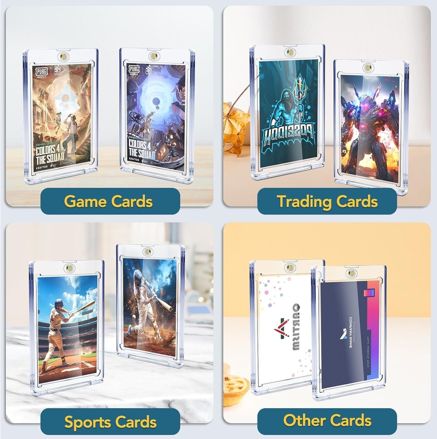 100 Pack Magnetic Trading Sports Card Holders 35pt One-Touch Hard UV Protection