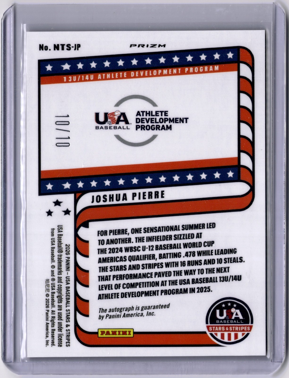 Joshua Pierre 2026 Panini Stars & Stripes USA Gold Auto USA #10/10