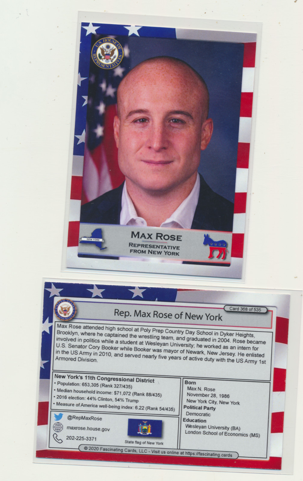 2020 United States Congress Fascinating Cards New York Max Rose #368
