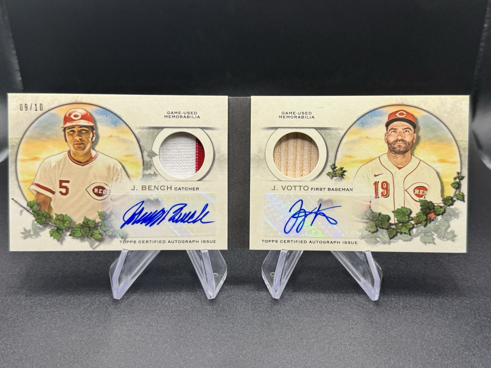 2021 Topps Allen & Ginter Joey Votto Johnny Bench Dual Auto Relic Booklet 9/10