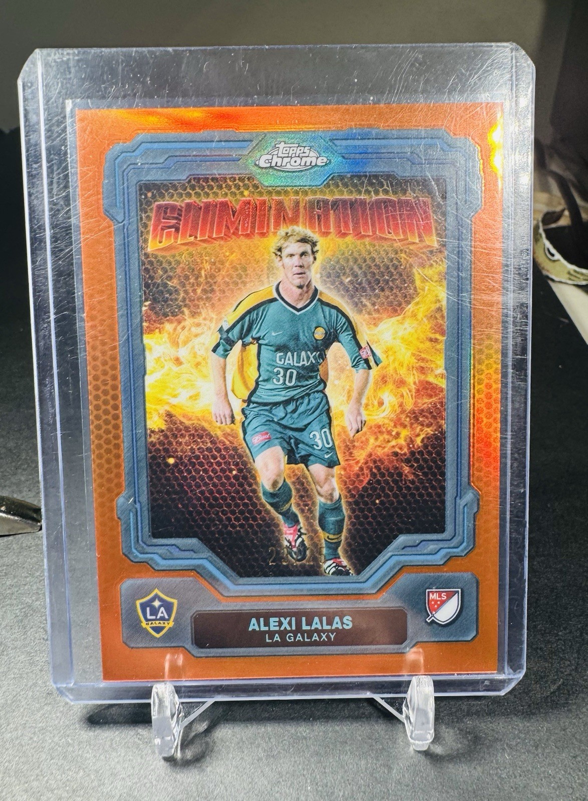 2025 Topps Chrome MLS Elimination Orange Refractor Alexi Lalas /25