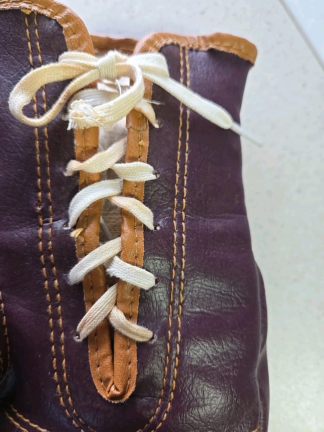 Vintage Lace Up Boxing Gloves Maroon & Brown One Size & Maker Unknown Two Rights