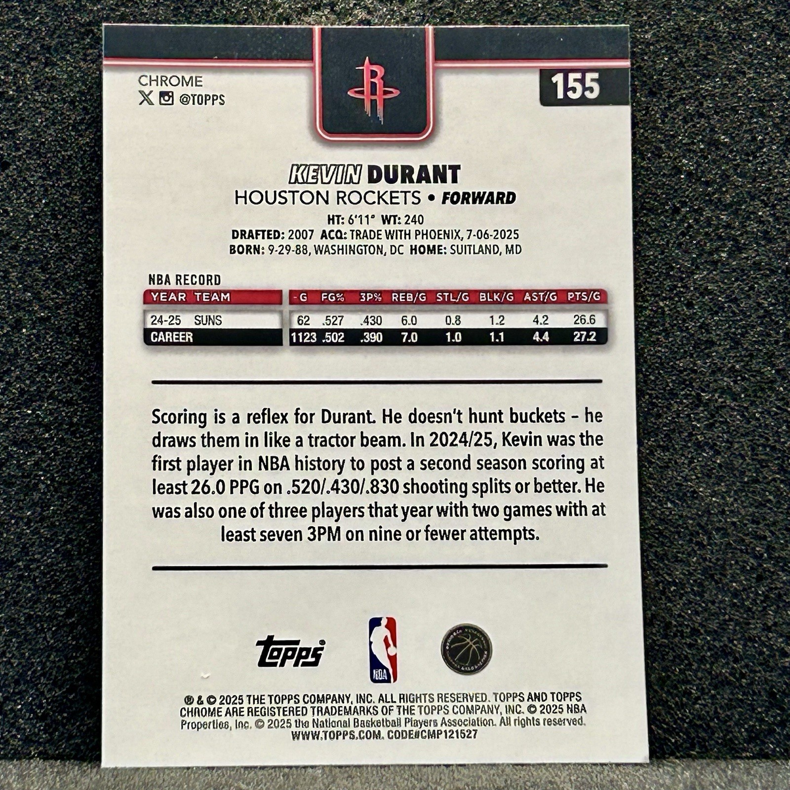 Kevin Durant Prism Refractor 2025-26 Topps Chrome #155
