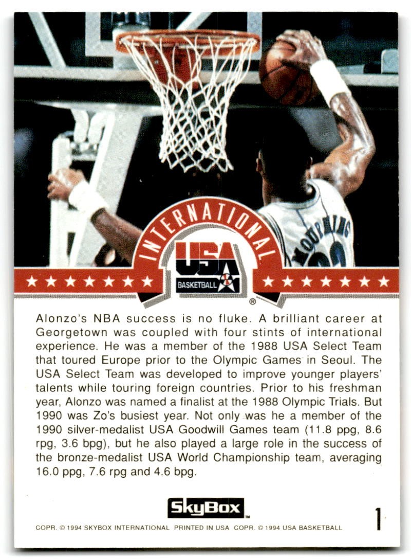 1994 SkyBox USA #1 Alonzo Mourning USA