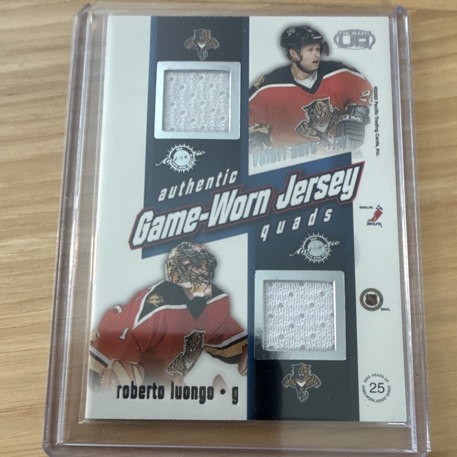 Pacific 2002 Heads Up Authentic Game-Worn Jersey Quads Luongo #25