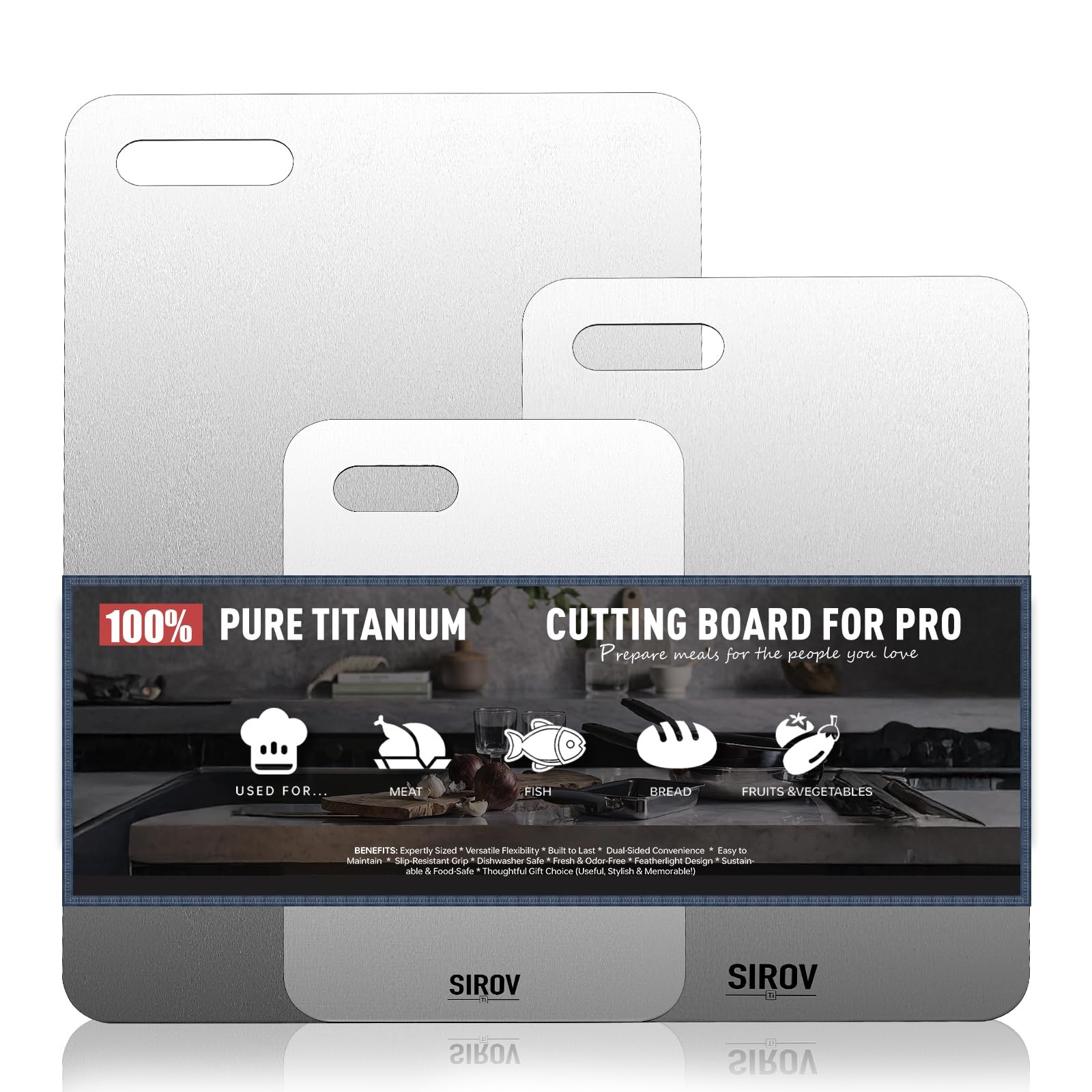 Titanium Cutting Board, Set of 3(9”Lx6”W+12.6″Lx8.1″W+16″L x 10″W),