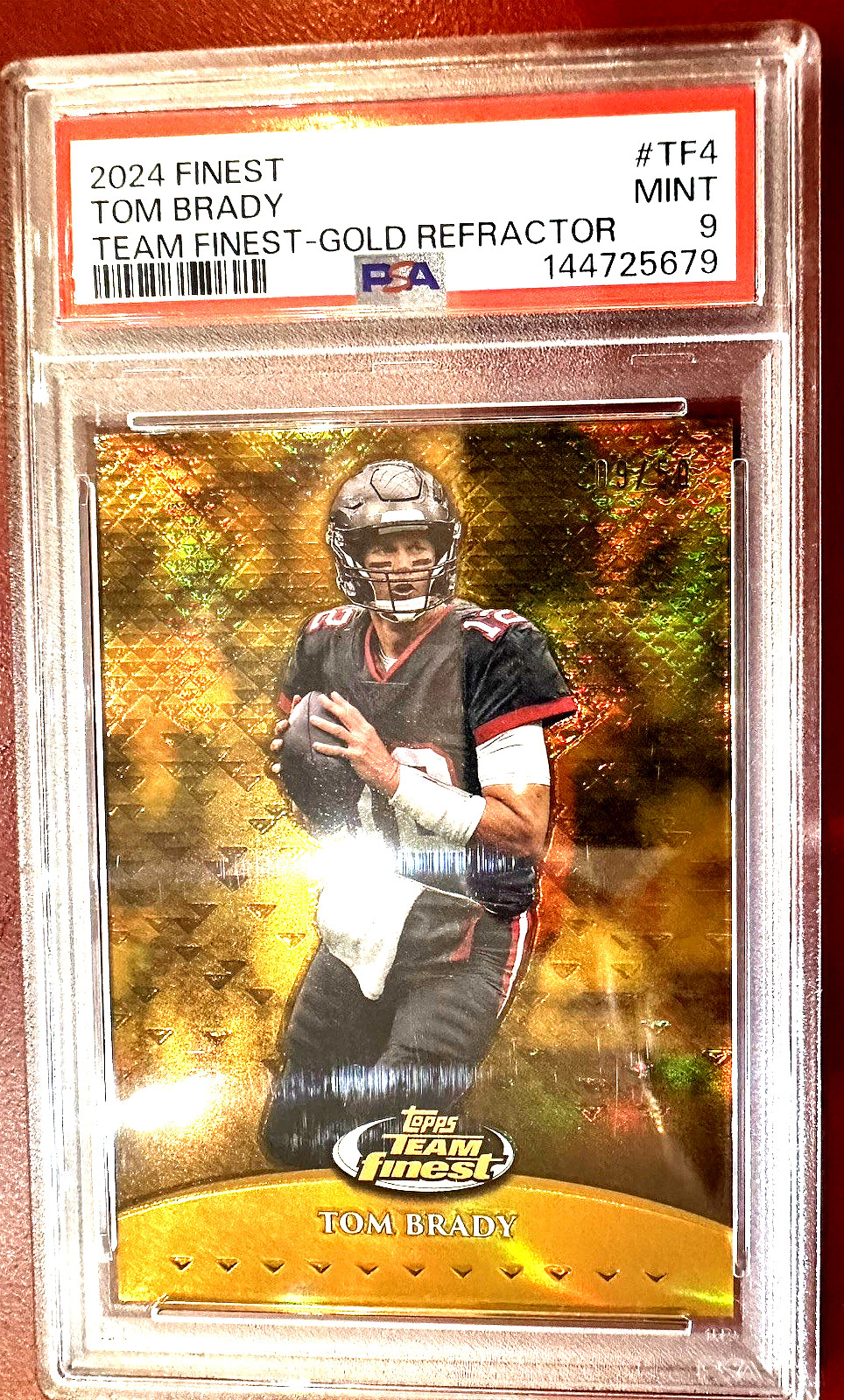 2024 Tom Brady Topps Finest Gold Refractor 9/50 #TF-4 PSA 9 PATRIOTS GOAT !!