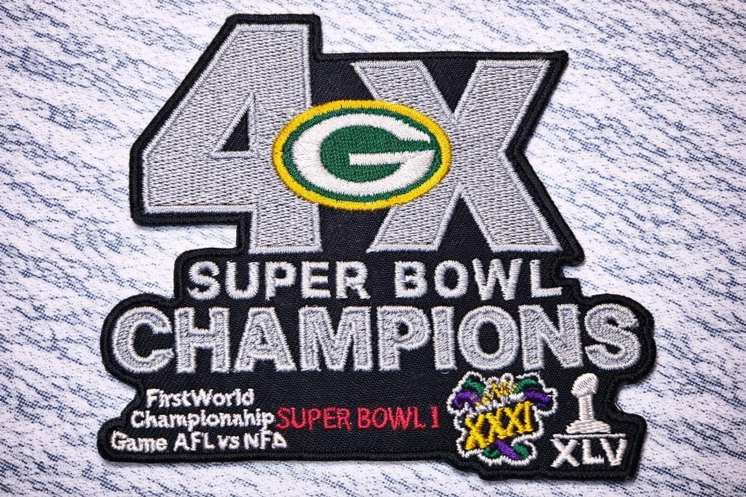GREEN BAY PACKERS 4X SUPER BOWL NFL EMBROIDERED IRON/SEW ON PATCH 3″X3.5″