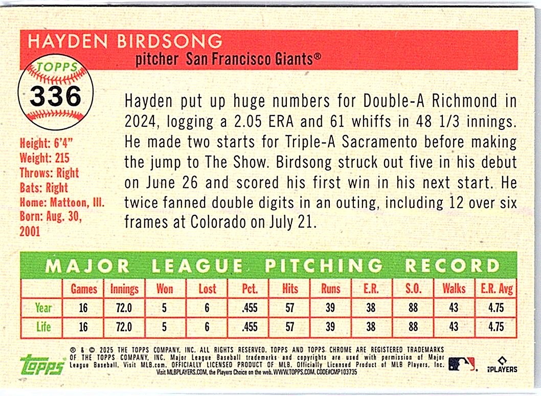 2025 Topps Chrome Platinum #336 Hayden Birdsong Prism Refractors