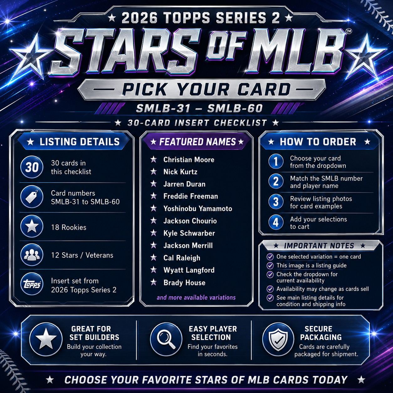 2026 Topps Series 2 Stars of MLB SMLB Insert Pick Your Card Baseball