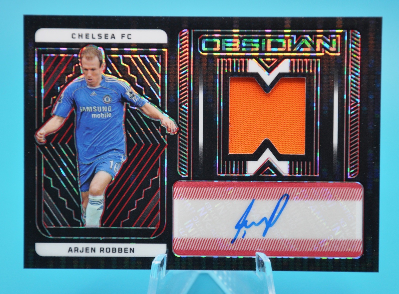 2022-23 Obsidian Arjen Robben Electric Etch Red Pulsar Jersey Auto /2 Chelsea SP