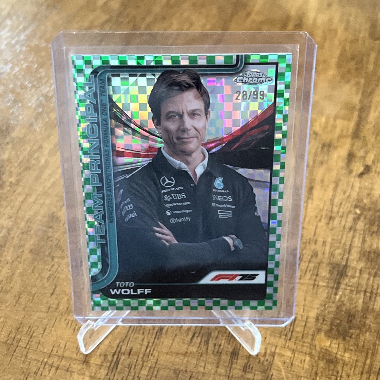 2025 Topps Chrome Formula 1 Toto Wolff #195 Green Checker Flag Refractor /99