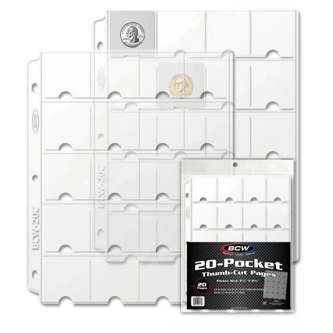 NEW FACTORY SEALED BCW VINYL 20-POCKET THUMB CUT PAGES (20-PAGES PER PACK)