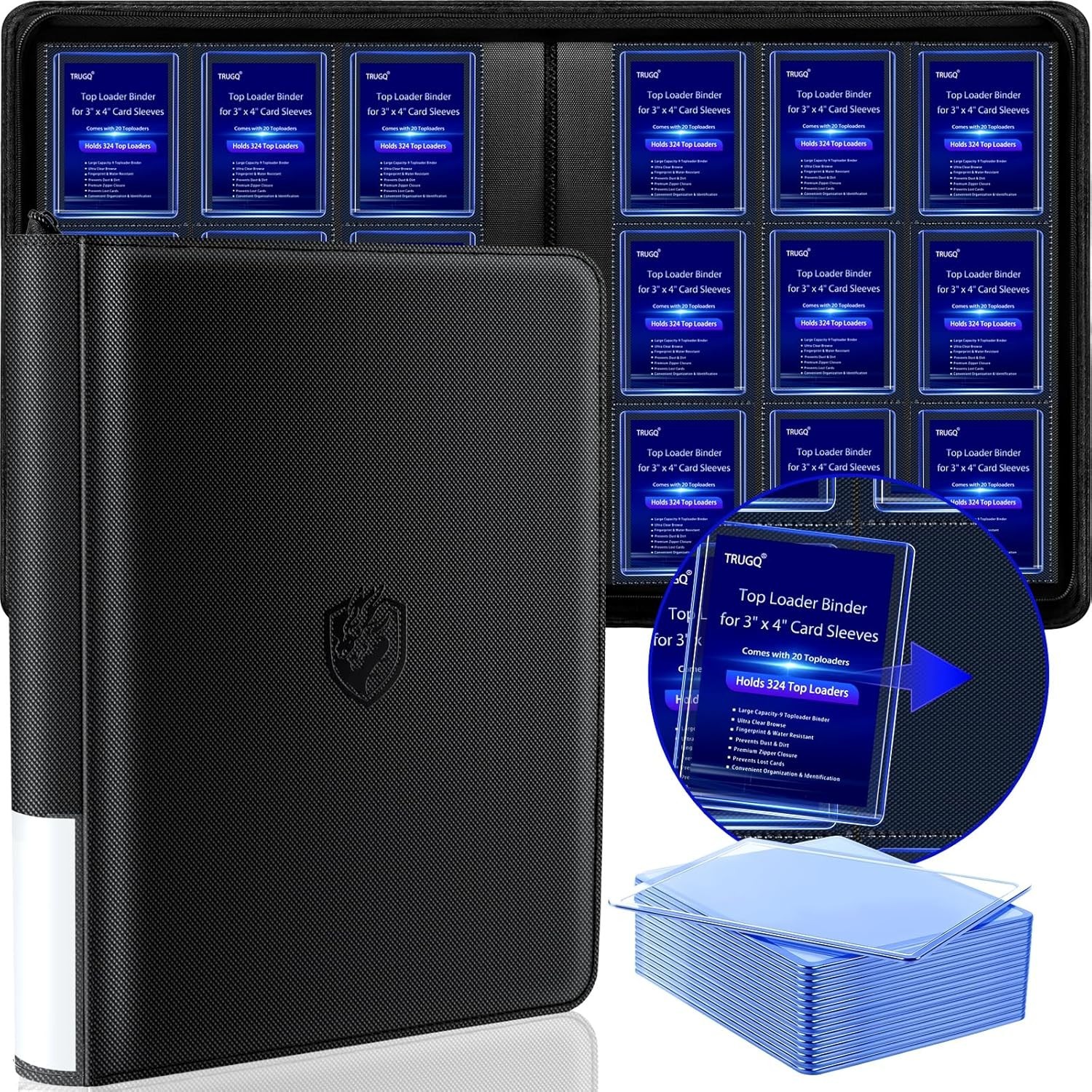 Toploader Binder Holds 324 Toploaders | 20 Toploaders |Waterproof PU Leather
