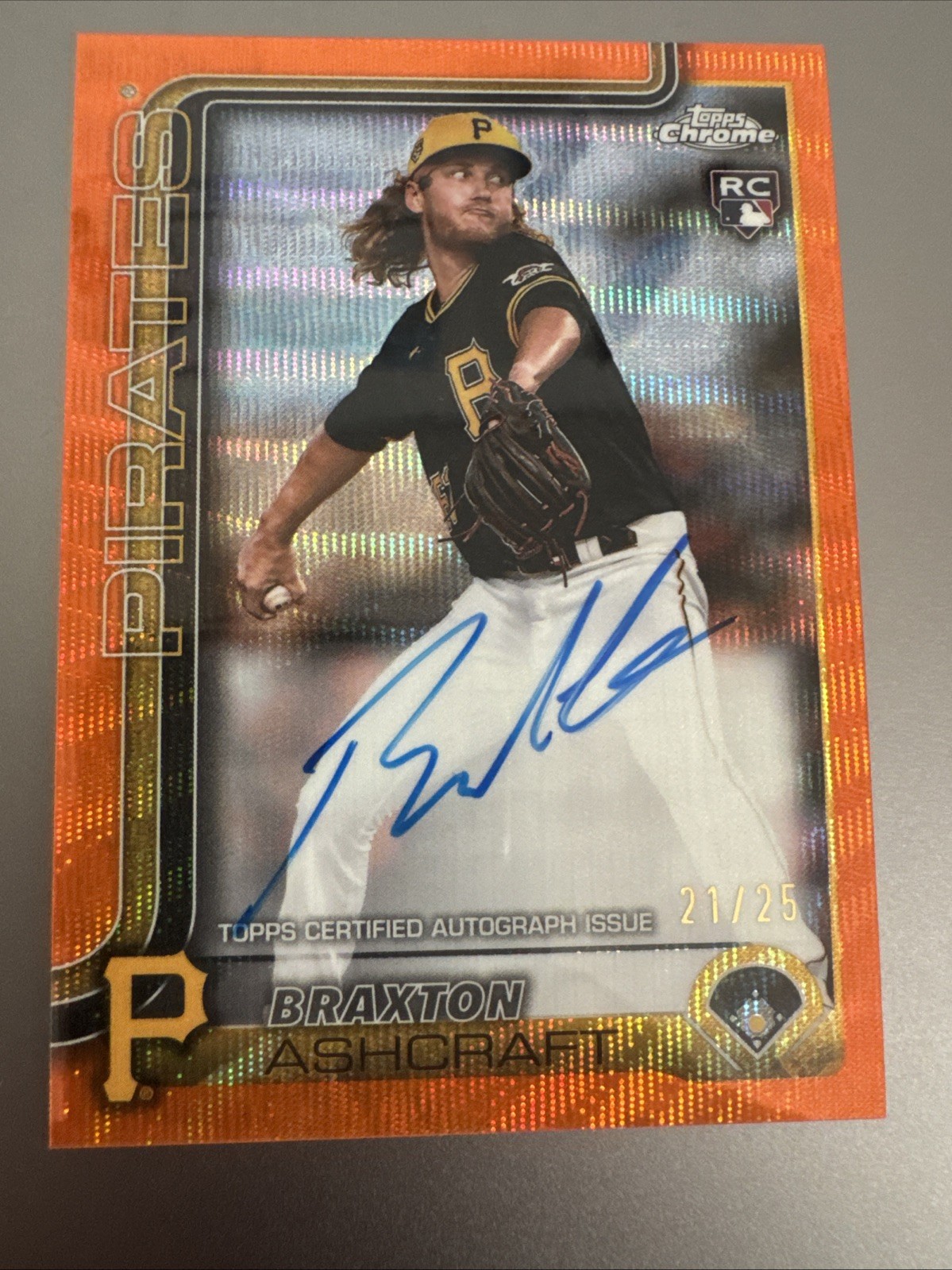 2025 Topps Chrome Update Series – Autographs Braxton Ashcraft #RA-BA Orange Wave