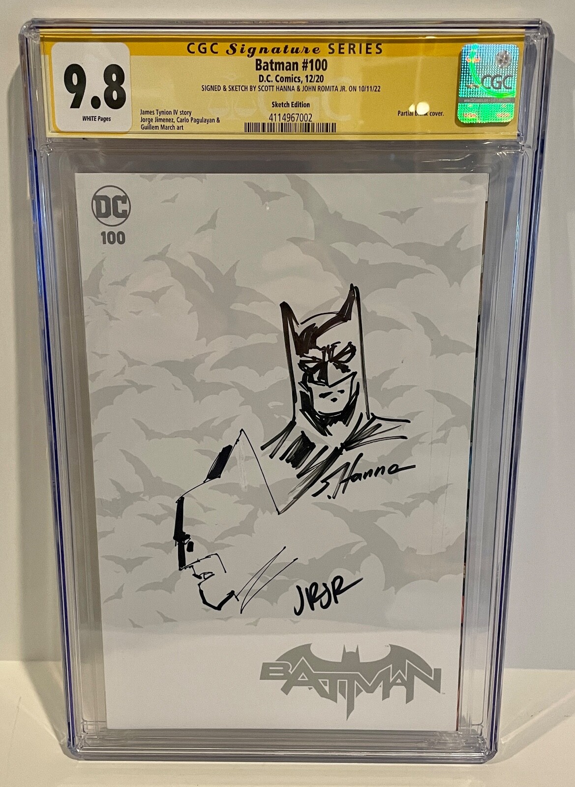2020 Batman #100 Signed & Sketch John Romita Scott Hanna Blank Variant CGC 9.8 B