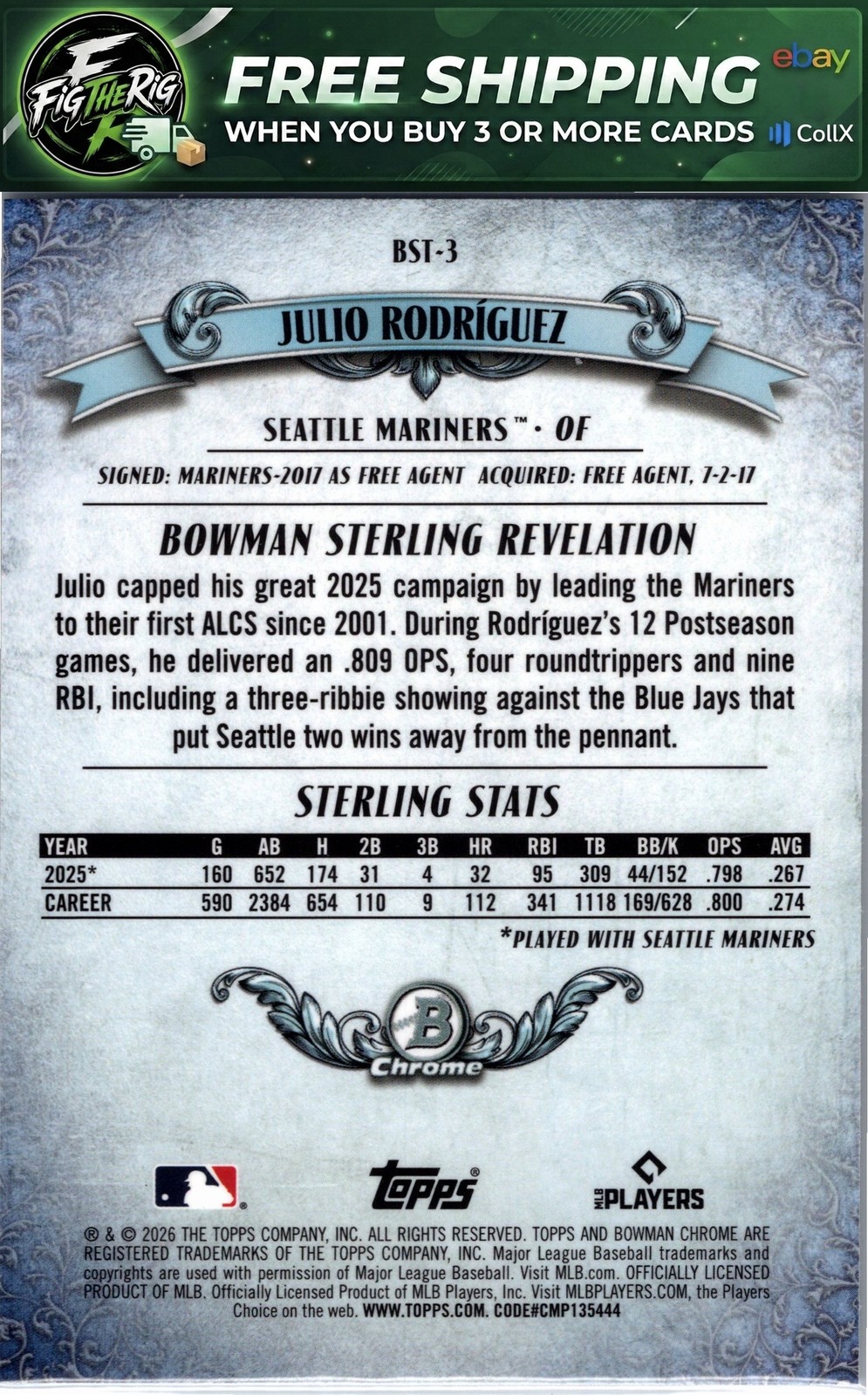 2026 Bowman #BST-3 Julio Rodríguez Bowman Sterling