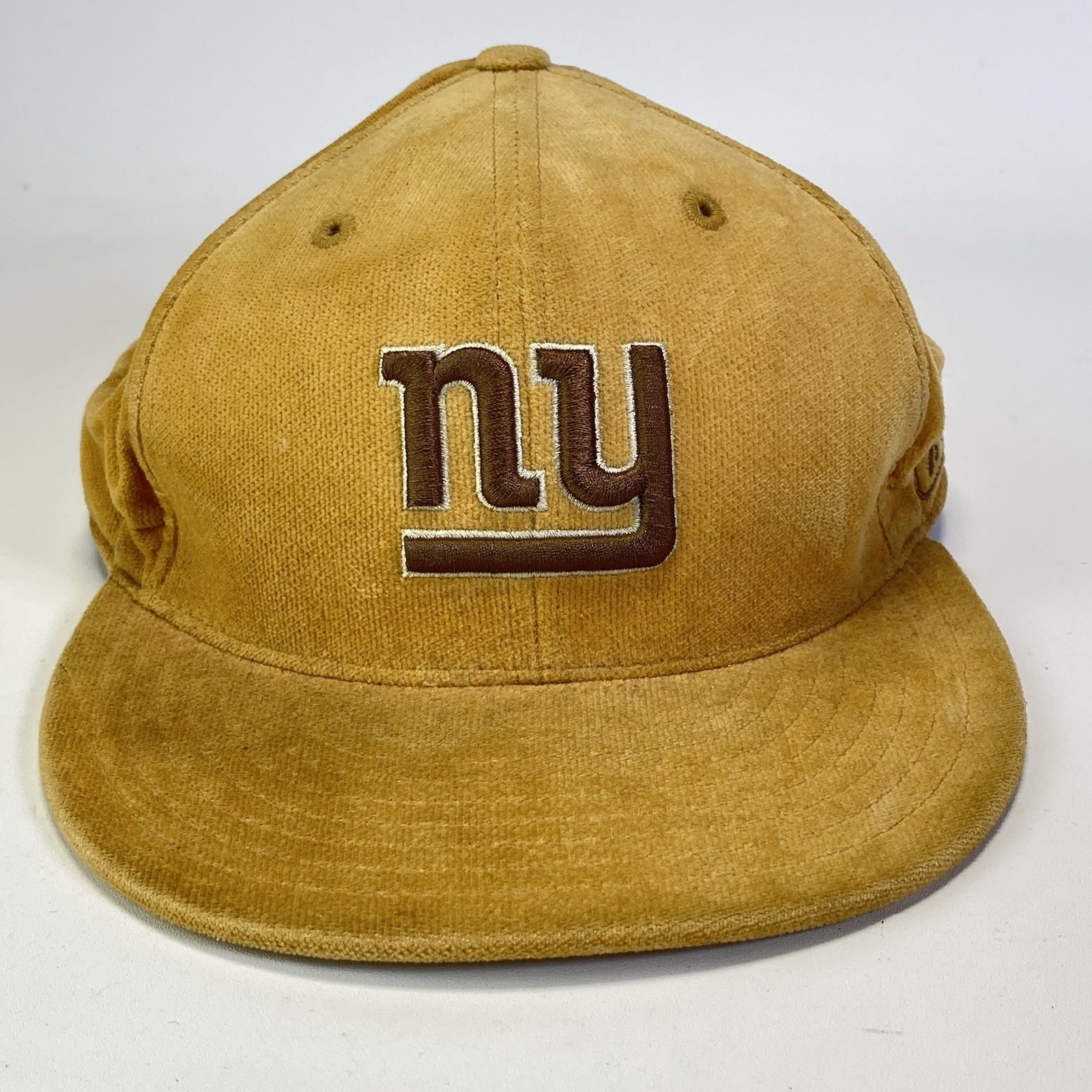 New York Giants NFL Reebok Fitted Cap Hat Size 7 3/4 Tan Gold Brown Football