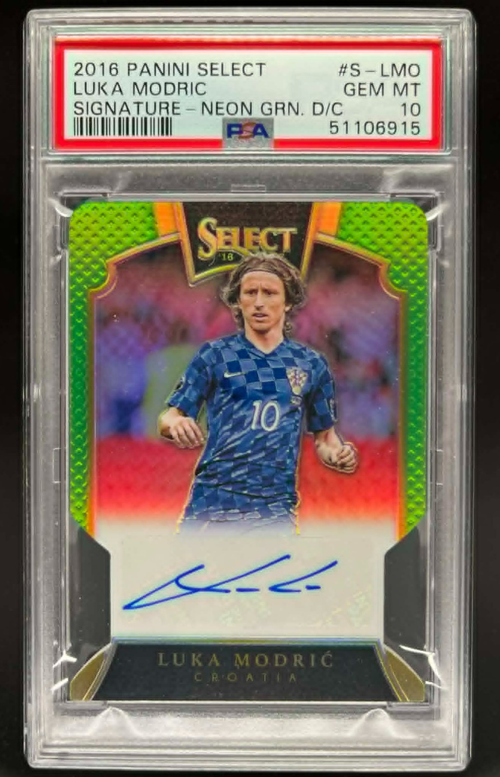 2016 PANINI SELECT LUKA MODRIC AUTO NEON GREEN DIE CUT 07/60 PSA 10 POP 1