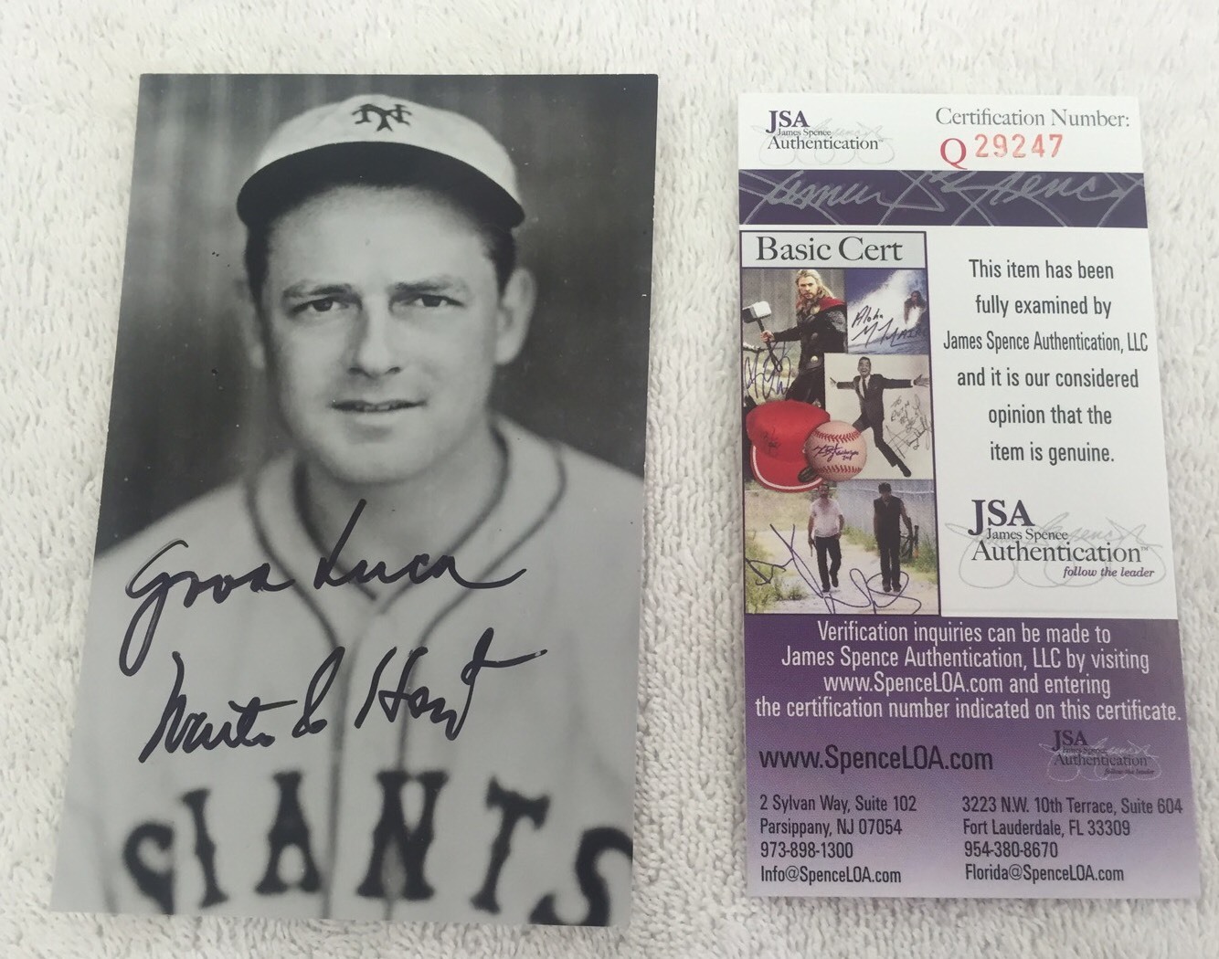 Waite Hoyt New York Giants Signed and Inscribed 3.5×5.25in Vintage Photo JSA