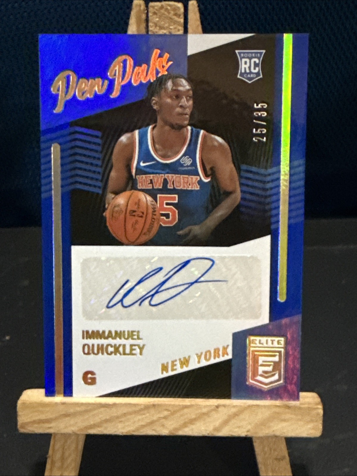 2020 21 Panini Donruss Elite Immanuel Quickley BLUE PEN PALS AUTO #21/35 Knicks
