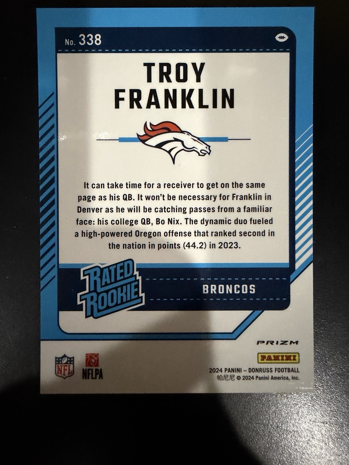 Troy Franklin Rookie Card Lot Denver Broncos 2024 National Treasures And Optic