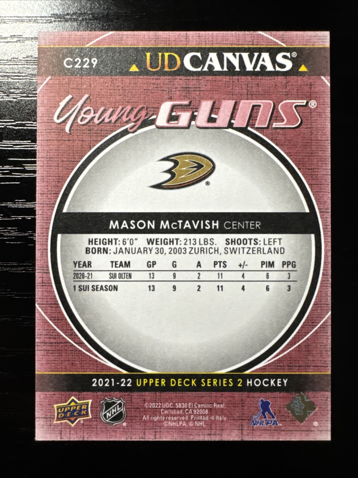 Mason McTavish 2021-22 Upper Deck Series 2 – Ud Canvas Young Guns #C229 (RC)