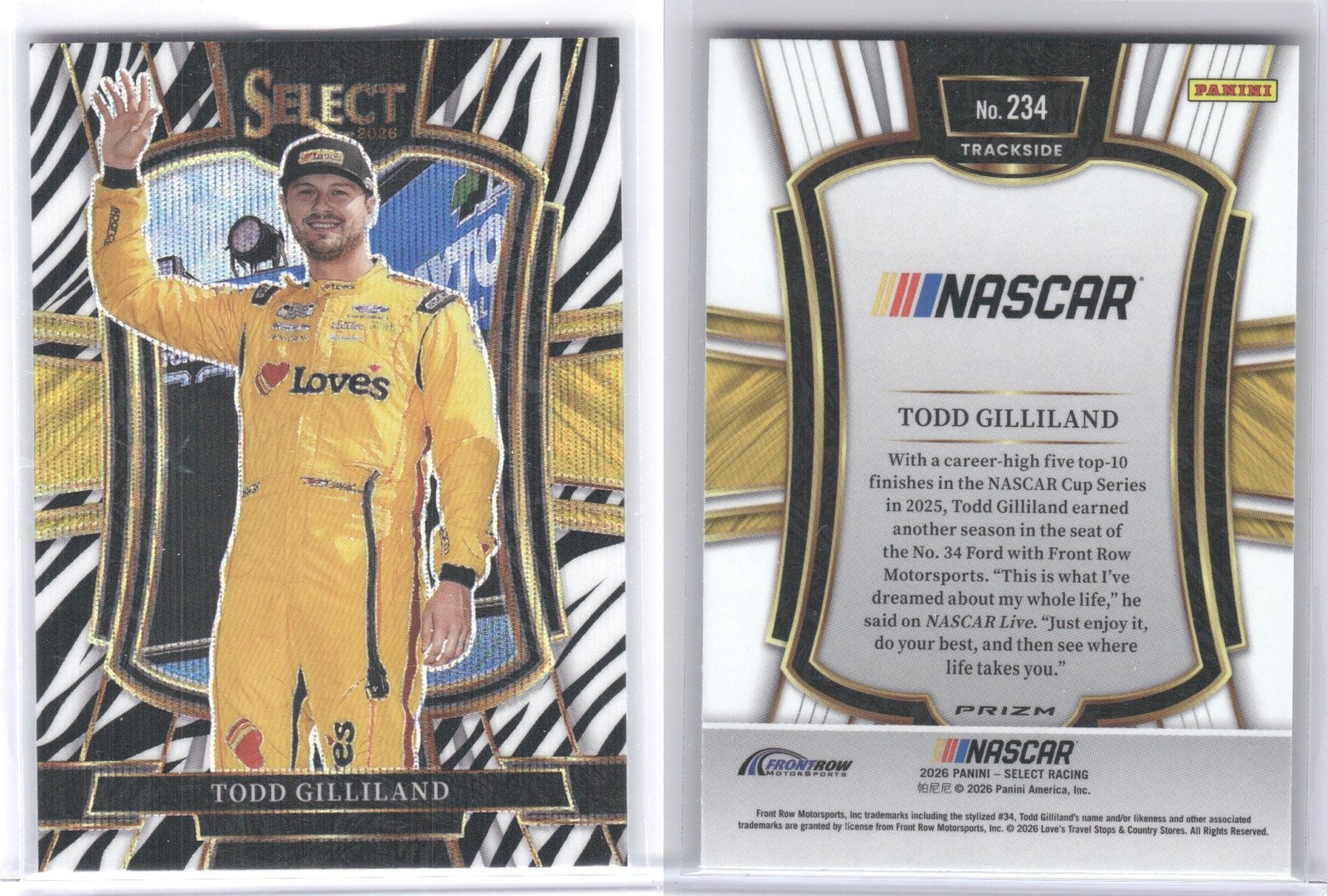 2026 Panini Select Racing TODD GILLILAND #234 NM