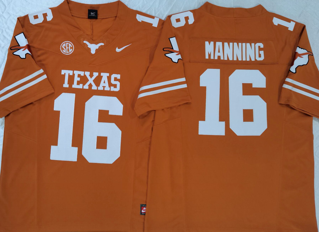 New Mens Arch Manning #16 Texas Longhorns Stitched Jersey All Colors S-3XL