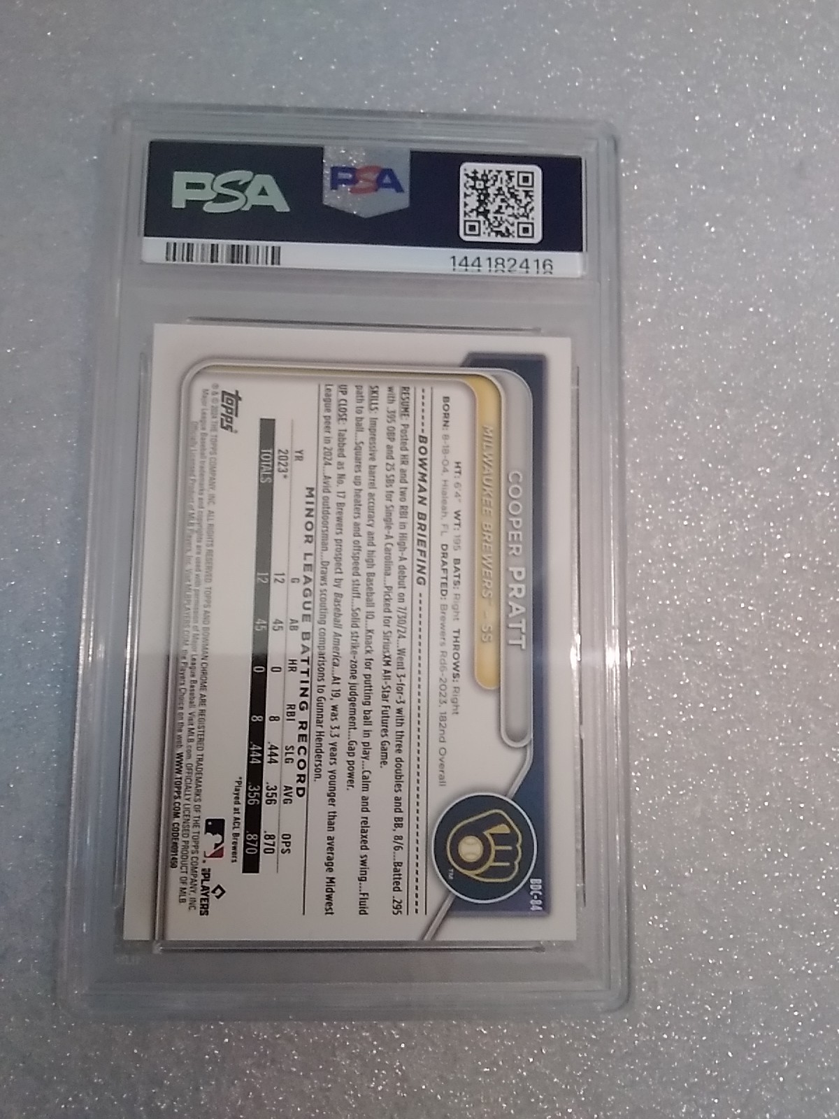 2024 Bowman Draft Chrome Cooper Pratt Rose-Gold Lava 06/10 PSA 9