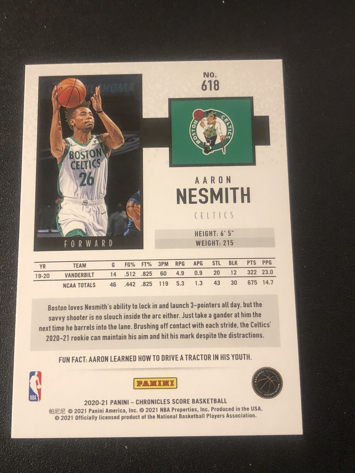2020-21 Panini Chronicles Score Purple /49 Aaron Nesmith #618 Rookie RC