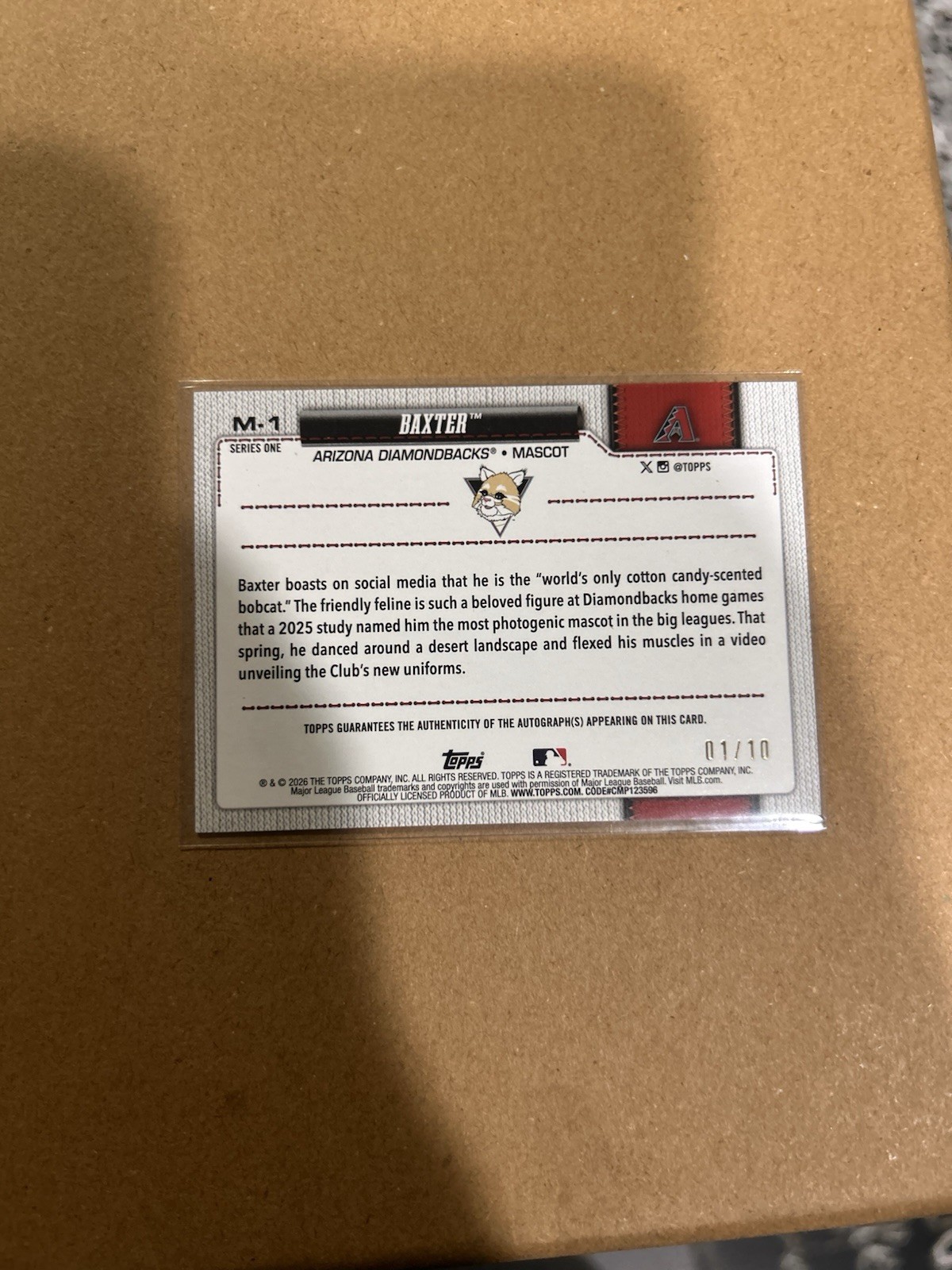 2026 Topps Series 1 Mascots Baxter Autograph #M-1 /10 Arizona Diamondbacks