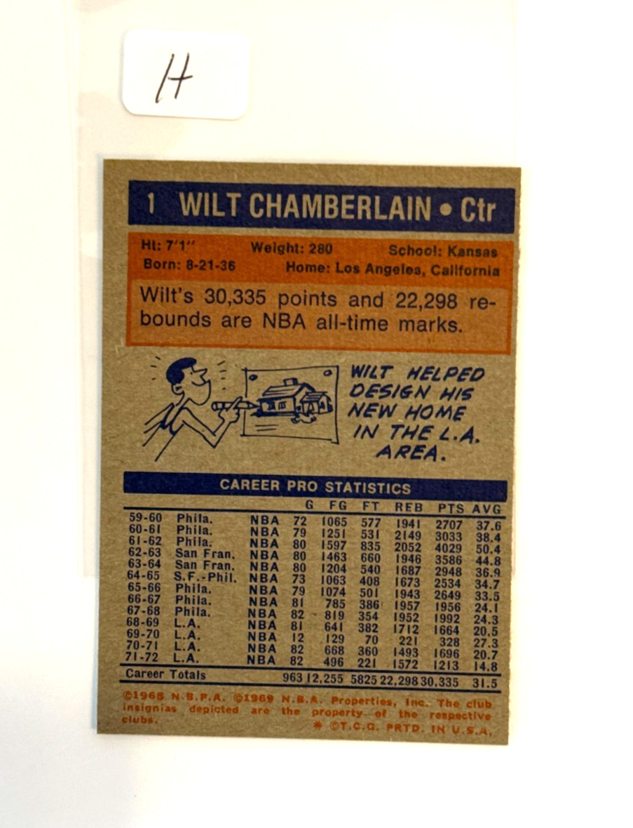 1972-73 Topps #1 Wilt Chamberlain Lakers (H)