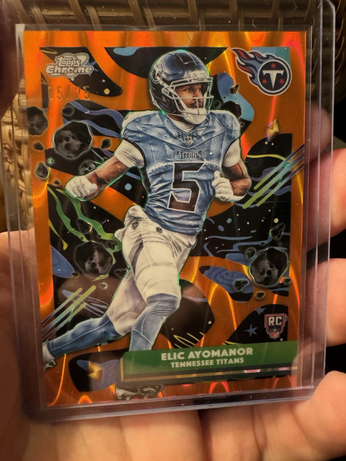 2025 Topps Chrome Cosmic Elic Ayomanor NUMBER MATCH RC 05/25 Tennessee Titans