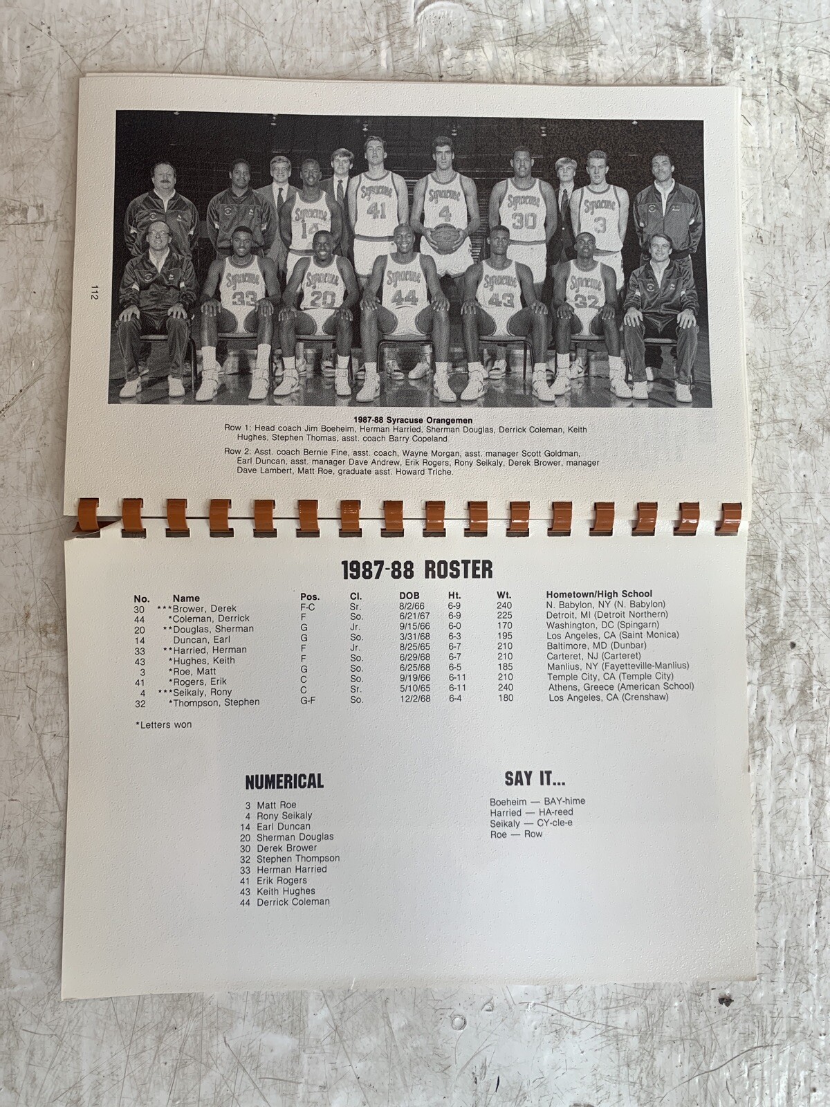 SYRACUSE BASKETBALL MEDIA GUIDE FROM 1987-88 Seikaly Coleman Triche JIM BOEHEIM