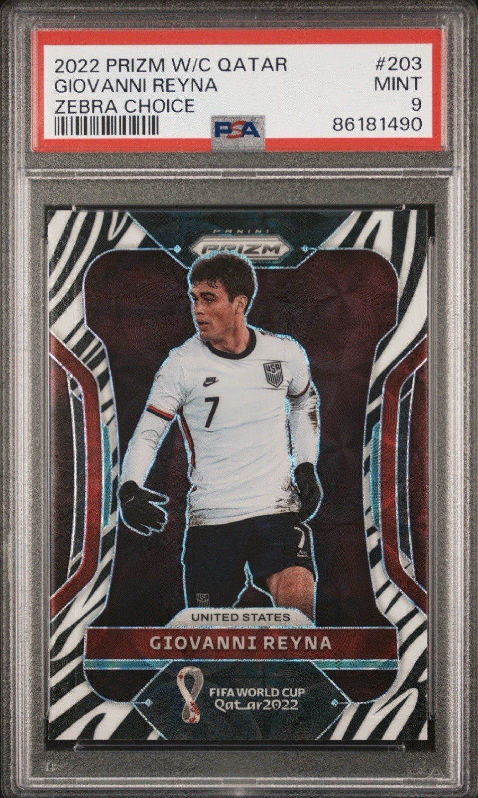 2022 Panini Prizm World Cup Giovanni Gio Reyna #203 Zebra Choice PSA 9 USA Pop 3