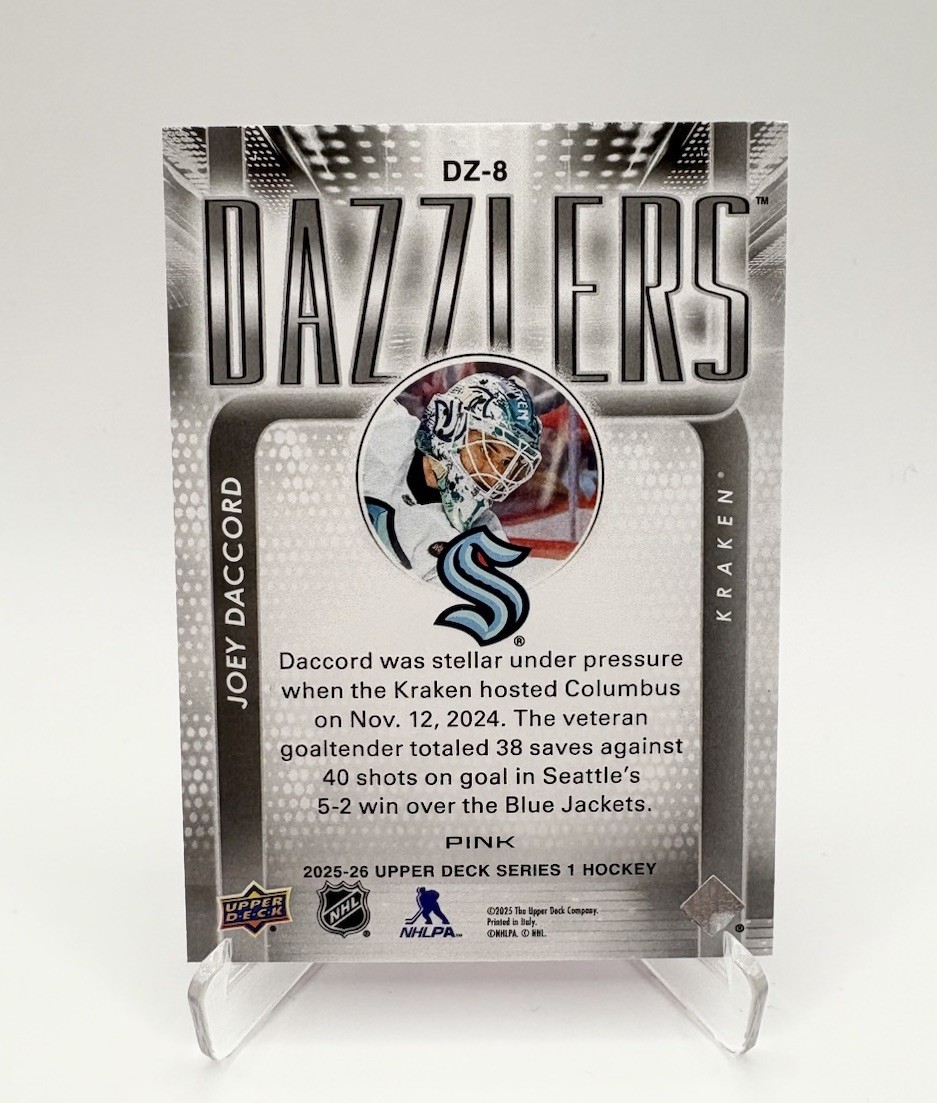 Joey Daccord • Pink Dazzlers • 2025-26 Upper Deck Series 1 • Kraken