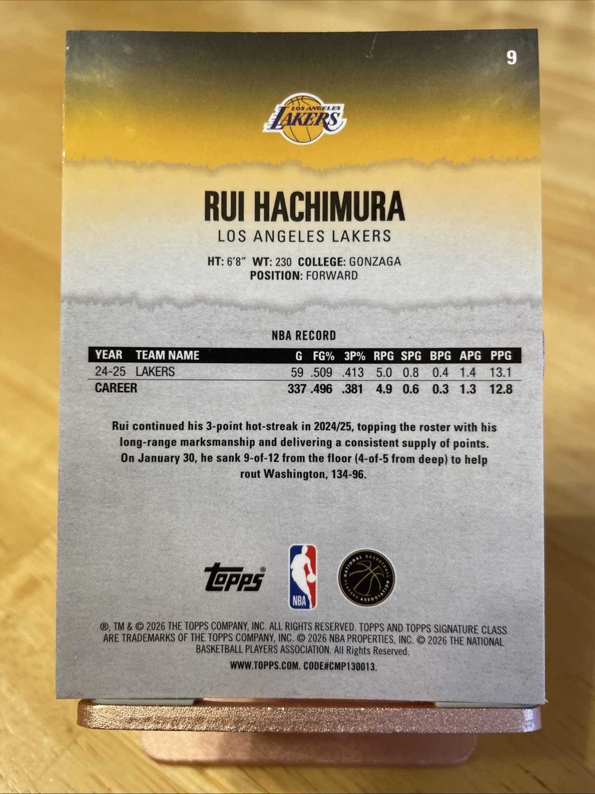 2025-26 Topps Signature Class – Rui Hachimura #9 Yellow Pandora Lakers🏀🏀