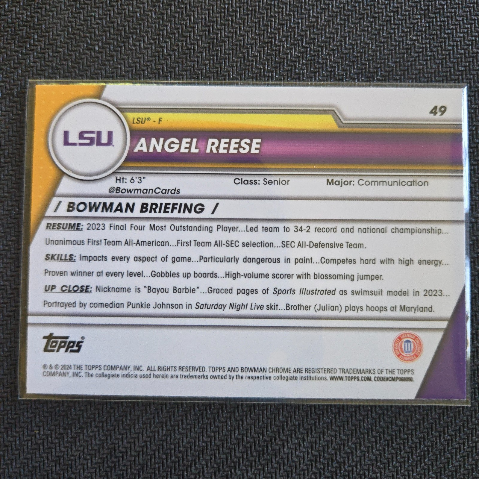 2023-24 Bowman University Chrome – Rookie Angel Reese #49 (RC)