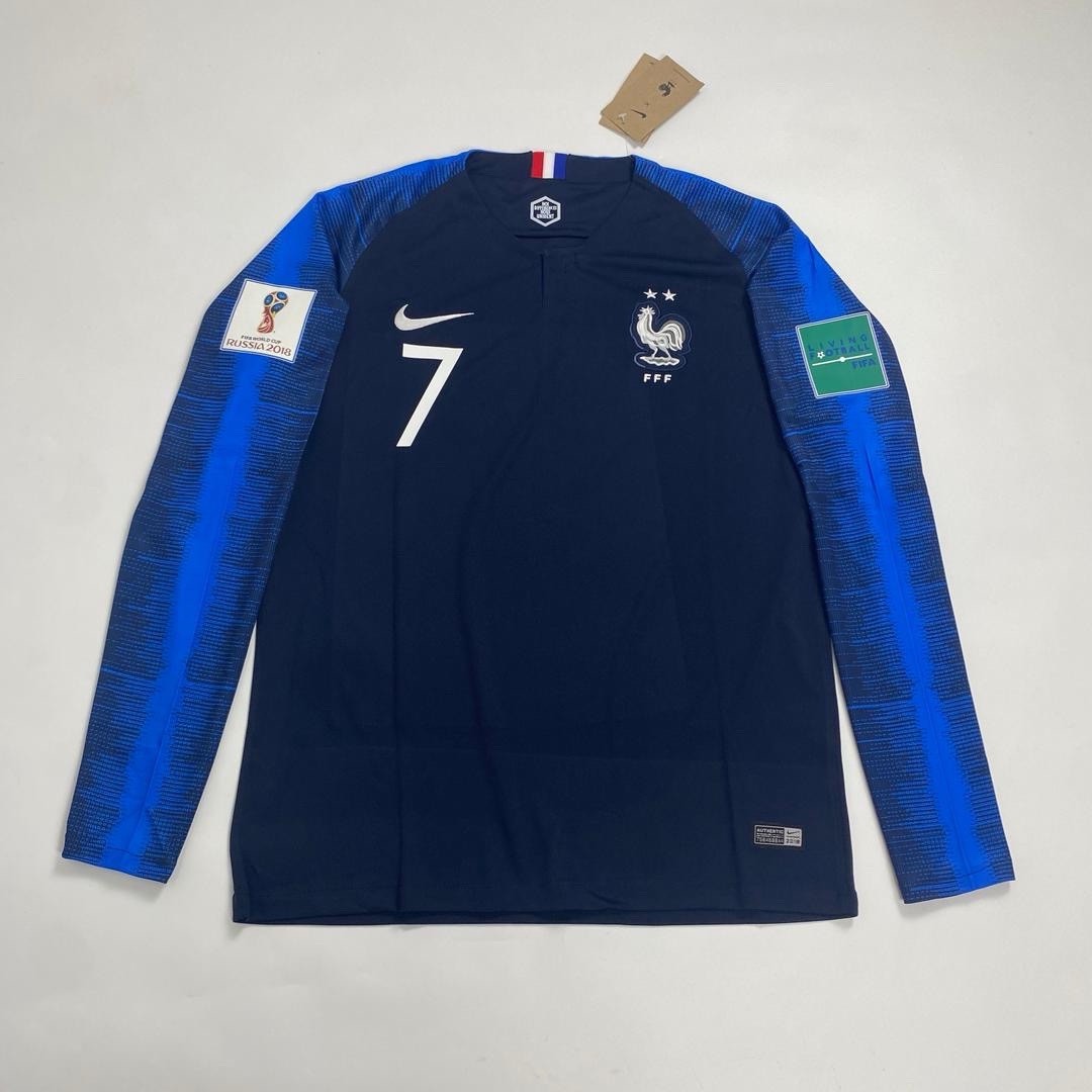 2018 France Home Retro Jersey Griezmann #7 Long Sleeve Vintage Blue Iconic
