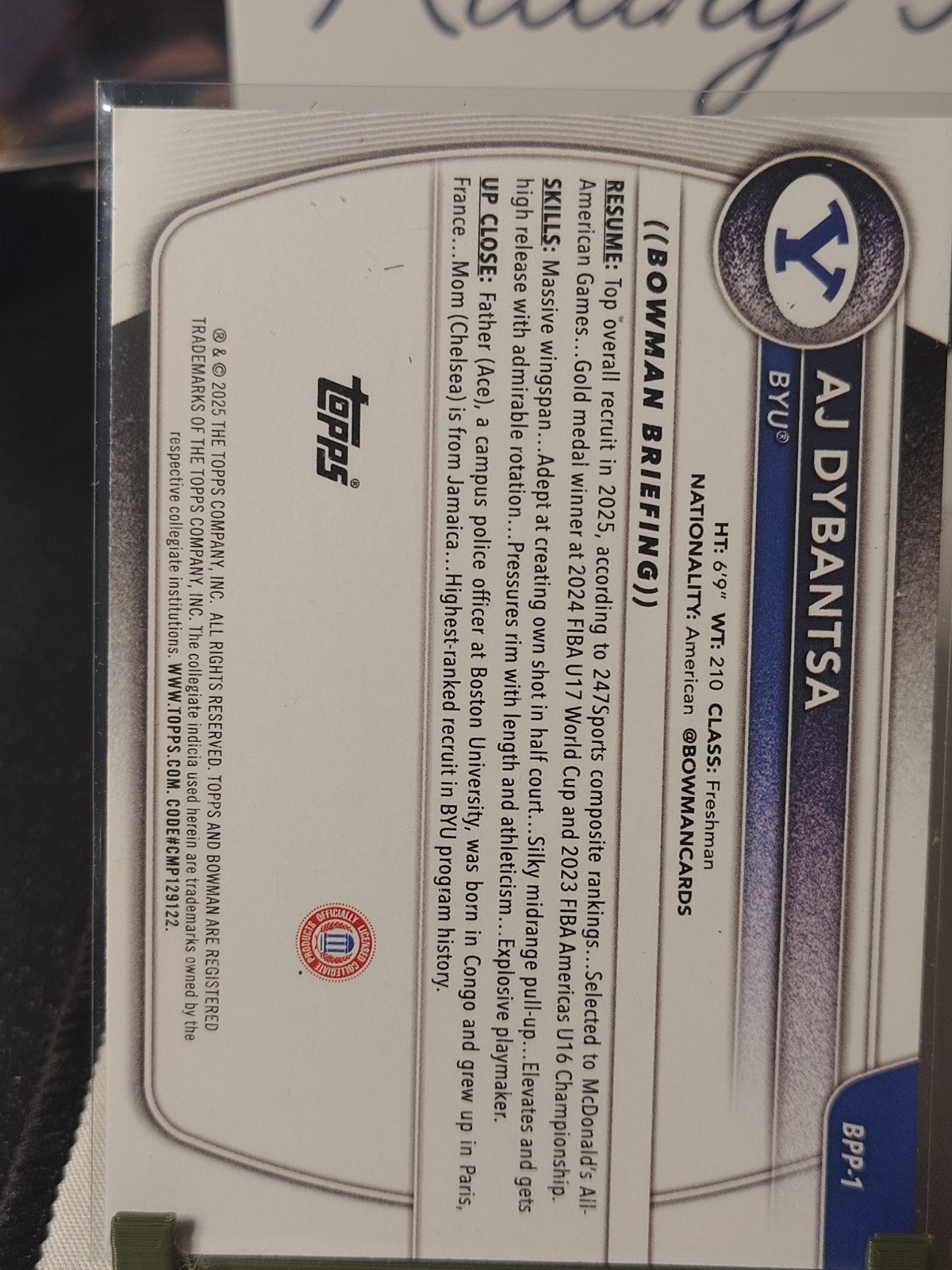 2025 Bowman AJ Dybantsa 1st Bowman #BPP-1 BYU Cougars Basketball