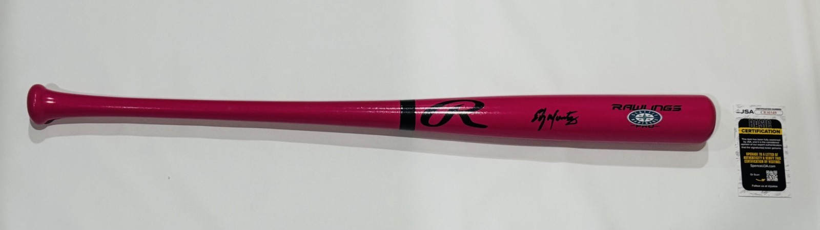 EDGAR MARTINEZ SIGNED FULL SIZE PINK RAWLINGS BAT SEATTLE MARINERS JSA COA