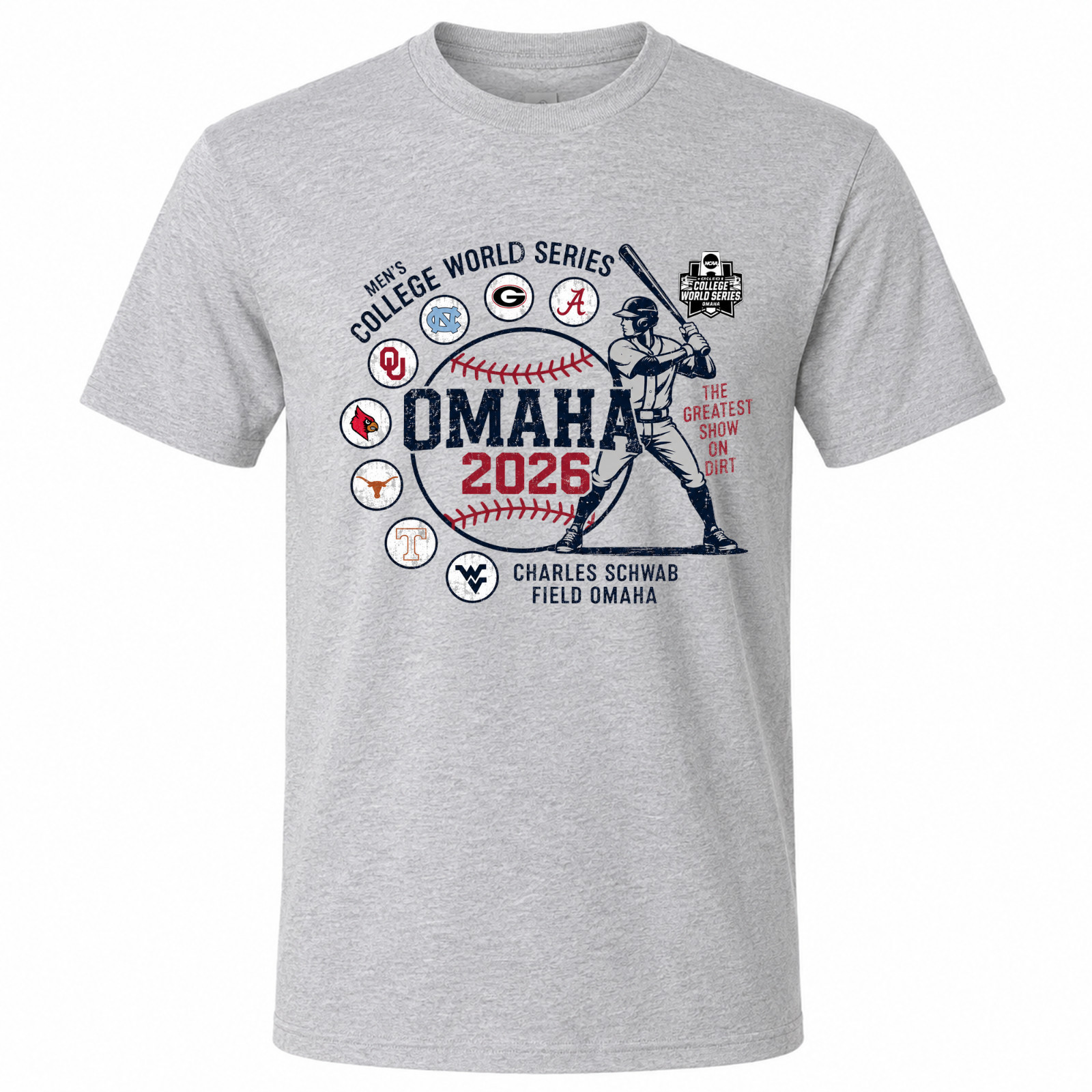 Men’s College World Series 2026 NCAA Baseball 8-Team Gray T-Shirt
