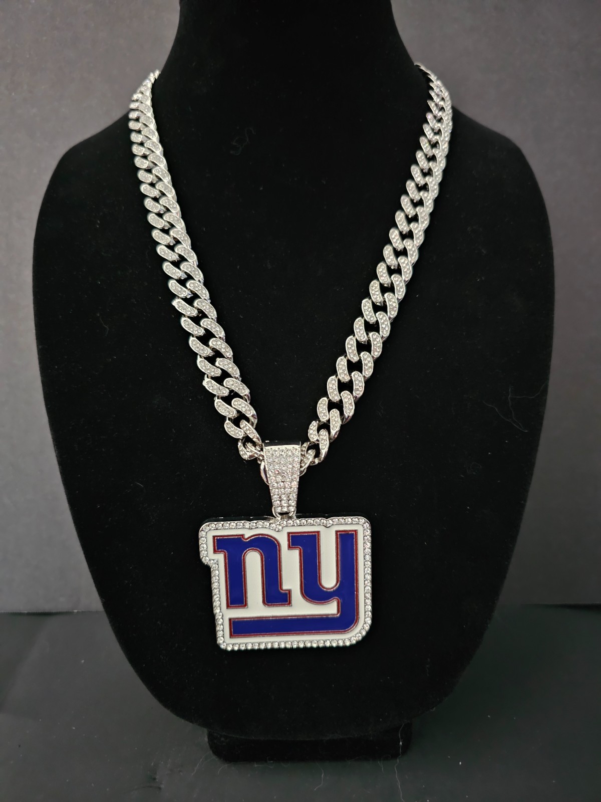 New York Giants Cuban Link Chain Luxury Iced Out Crystal 24″ Necklace 7