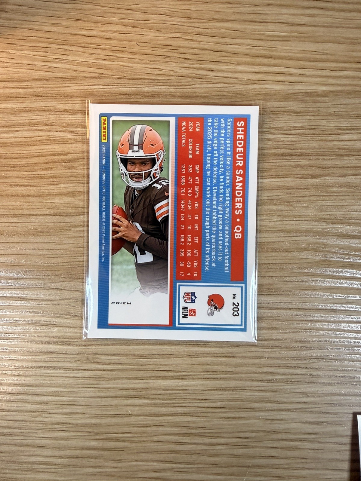 Shedeur Sanders Rated Rookie Silver Holo Prizm 2025 Donruss Optic #203 Browns RC