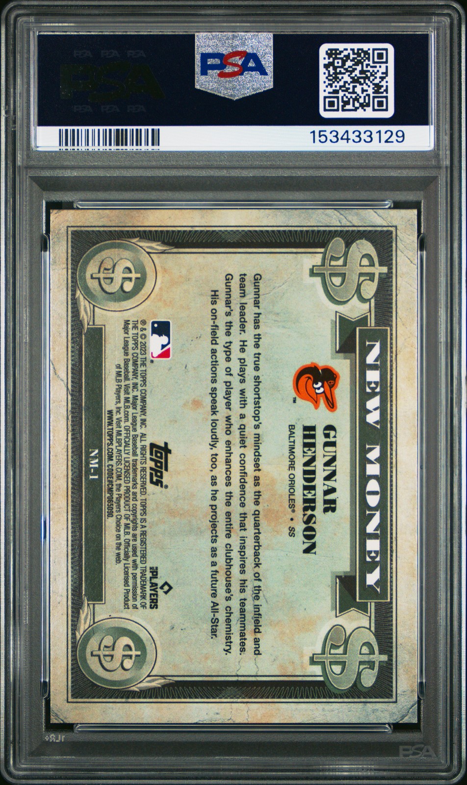 2023 BOWMAN PLATINUM NEW MONEY GREEN #NM1 GUNNAR HENDERSON 77/99 PSA 9