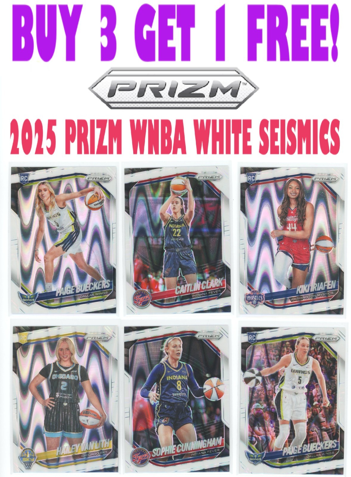 2025 Panini Prizm WNBA WHITE SEISMIC (BUY 3 GET 1) You Pick/Complete Your Set