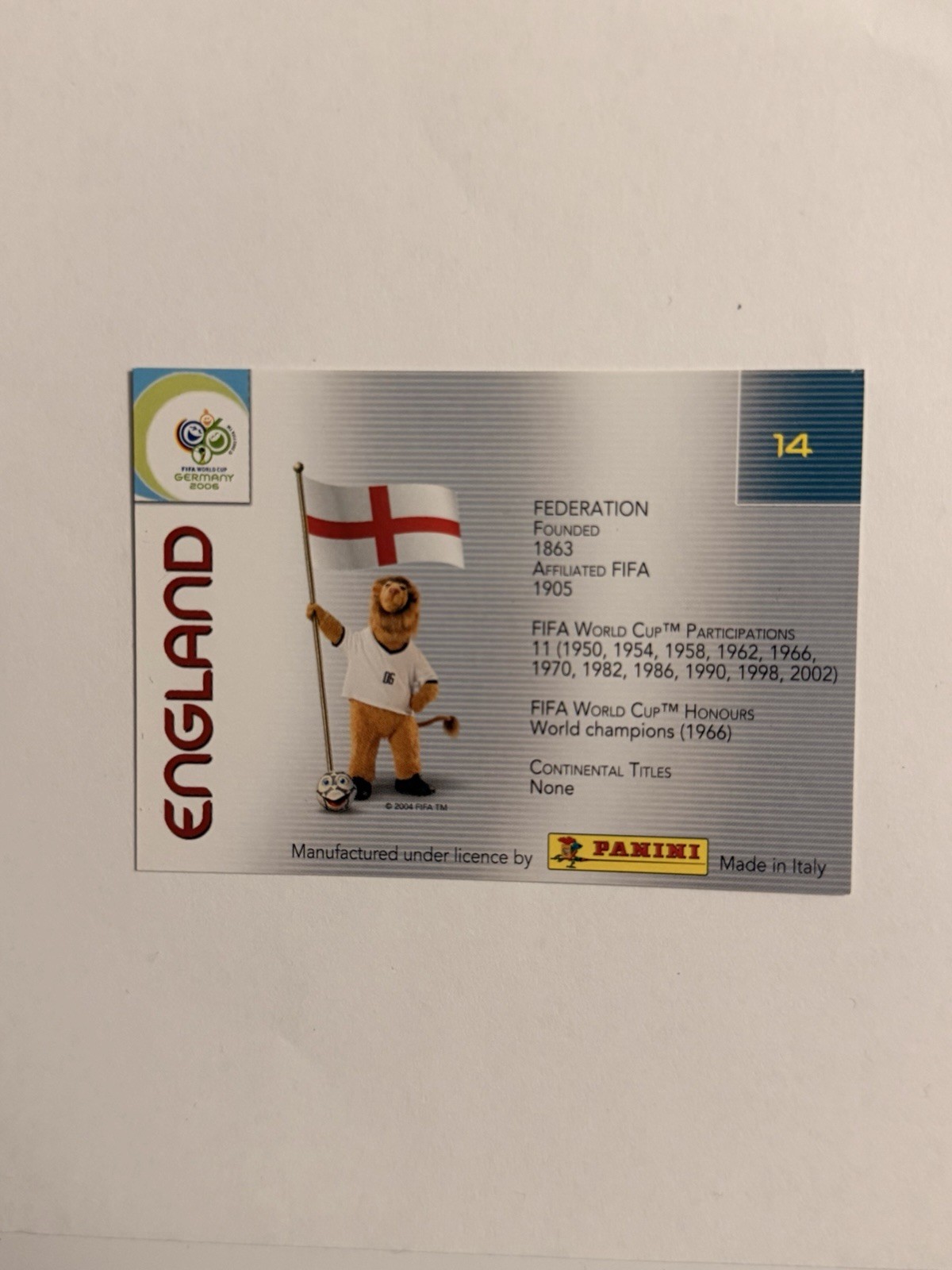 2006 Panini FIFA World Cup Germany – England #14