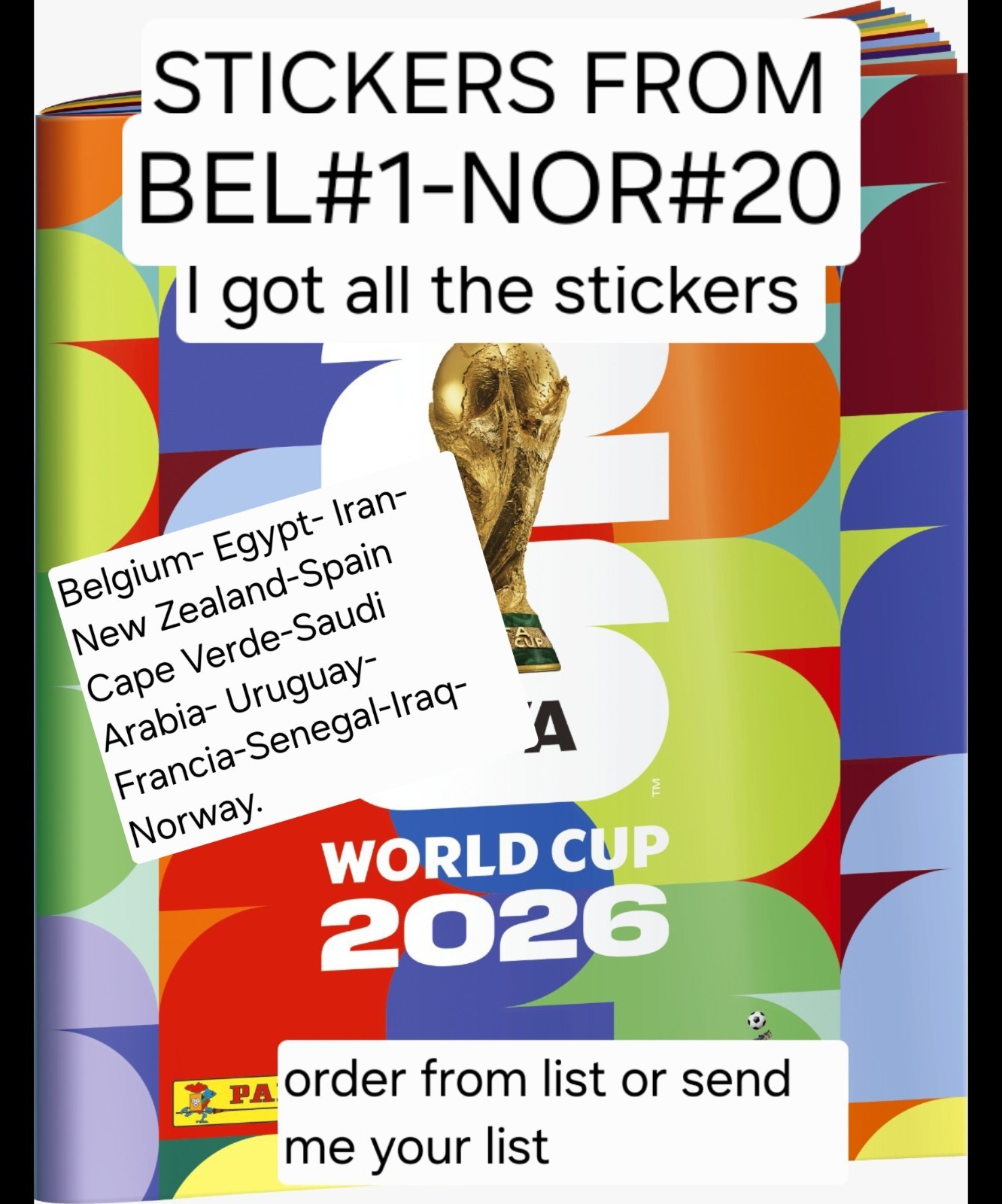Panini World Cup 2026 – USA Edition – Stickers from BEL#1 to NOR #20