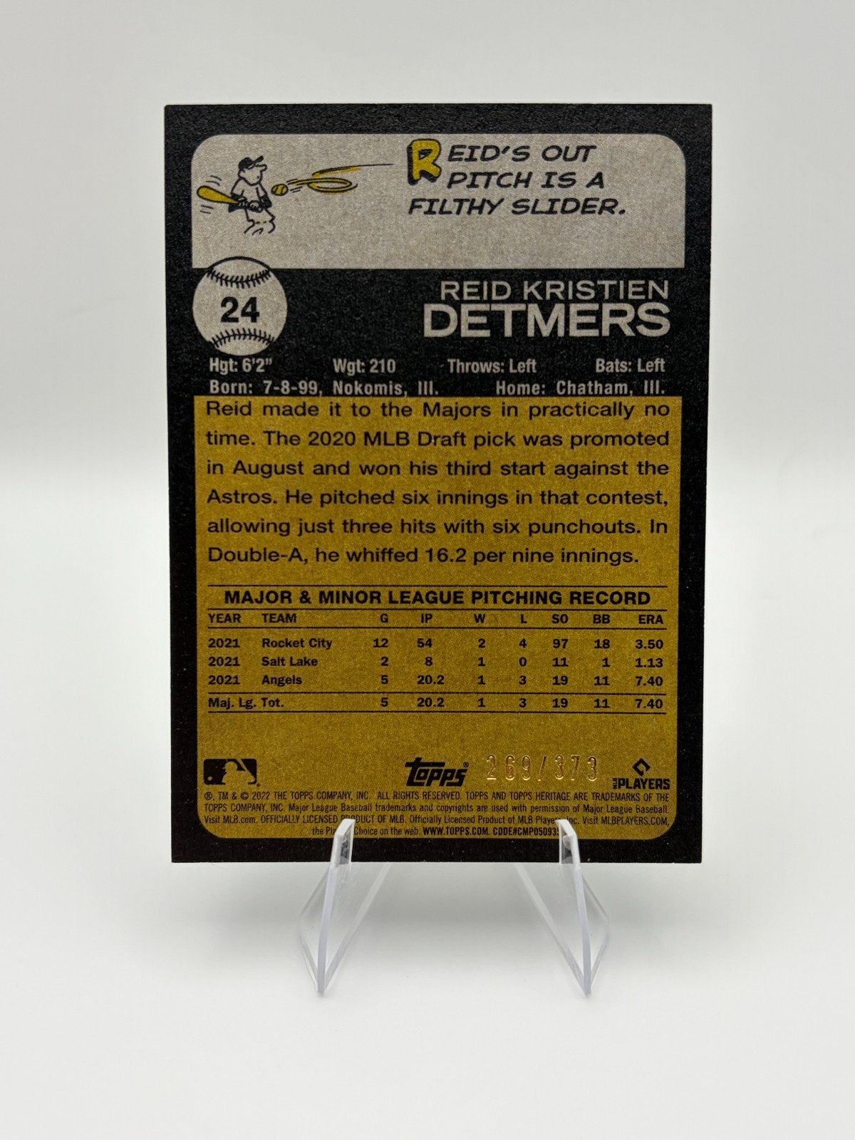 2022 Topps Heritage Chrome Silver Refractor /373 Reid Detmers #24 Rookie RC